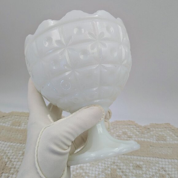 Vintage Napco Milk Glass Scalloped Honeycomb Diamond  Footed Dish / Planter - Picture 1 of 6